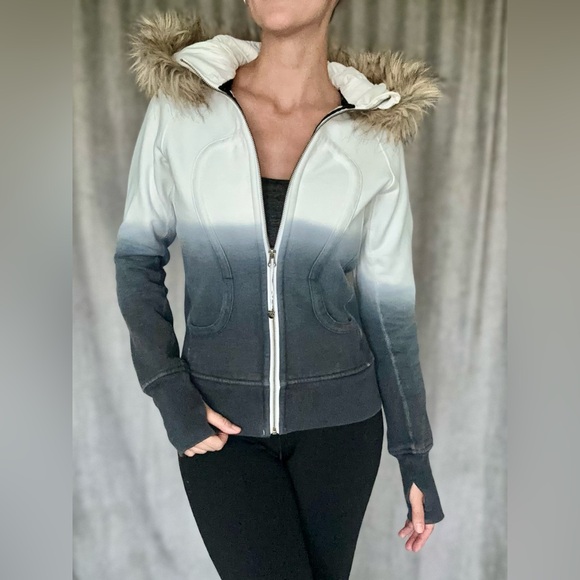 Lululemon Special Edition Fur Trim Scuba white Blue Ombré Dip Dye Hoodie 4/6 - Picture 1 of 16